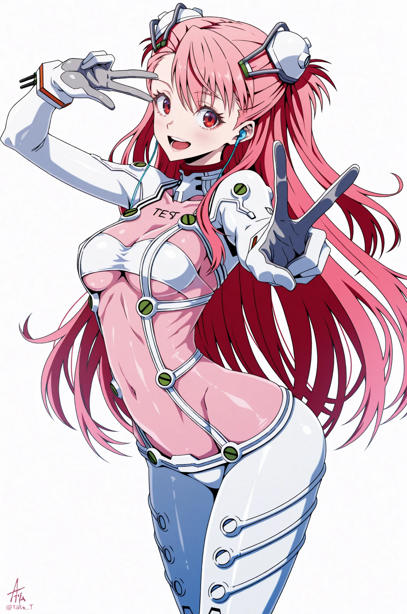 (masterpiece, best quality), 1girl, <lora:LacusSeedFreedom:0.8> LacusSeedFreedom, 1girl, solo, very long hair, blue eyes, hair ornament, medium breasts, pink hair, white bodysuit, covered navel, skin tight,