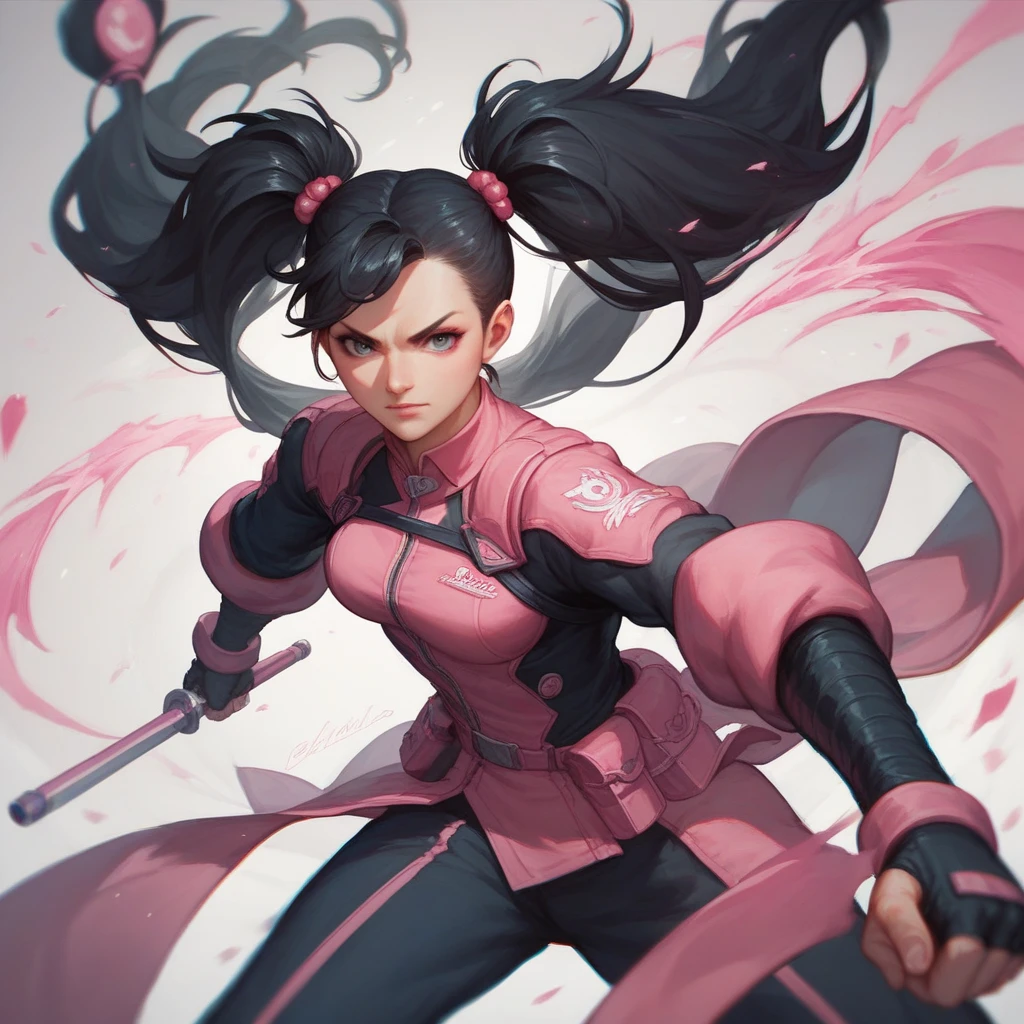 Xiaoyu is a Chinese. She wears her black hair in high pigtails with side-parted bangs. It is a pink sleeveless qípáo, with white feathers around the shoulder holes and a Chinese symbol on her chest and white shorts with black lining,. She wears pink ballet slippers with straps around her shins, and matching pink hairbands and thick glowing bracelets, SPARKLE; GLITTER