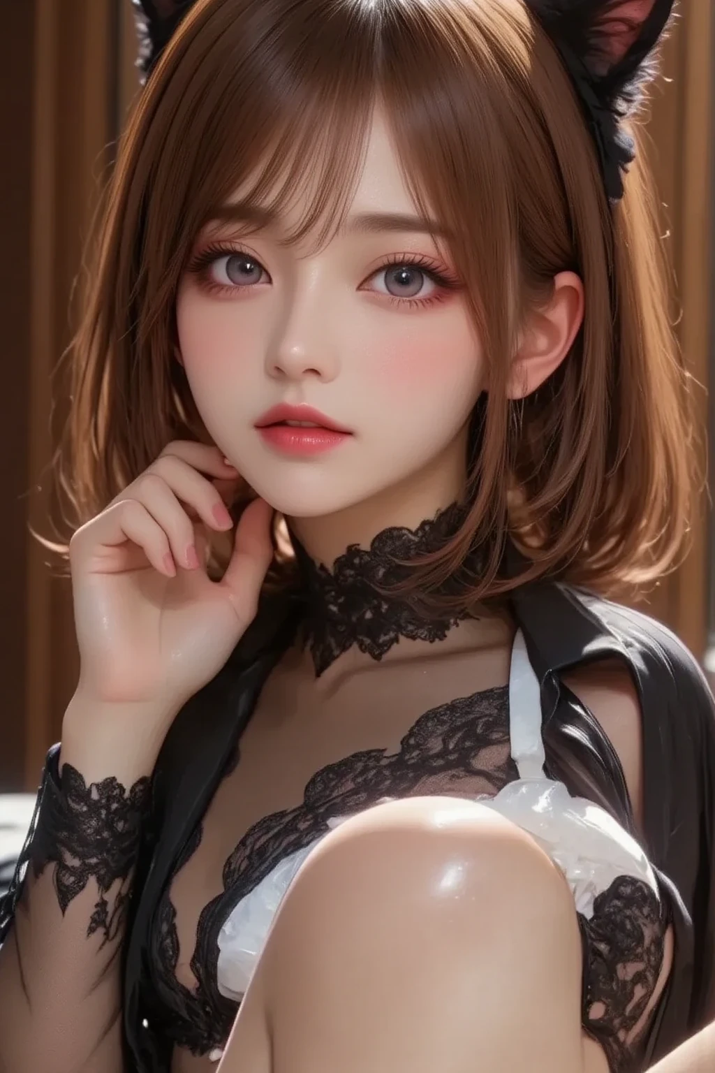 NSFW,((highest quality, 8k, masterpiece :1.3)), 1 girl, pretty woman with thin abs :1.3, (medium short hair, huge breasts :1.2), pajamas:1.1, super detailed face, fine eyes, 