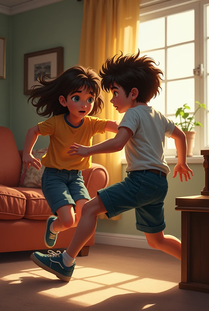 Generates an image of a boy hitting a girl