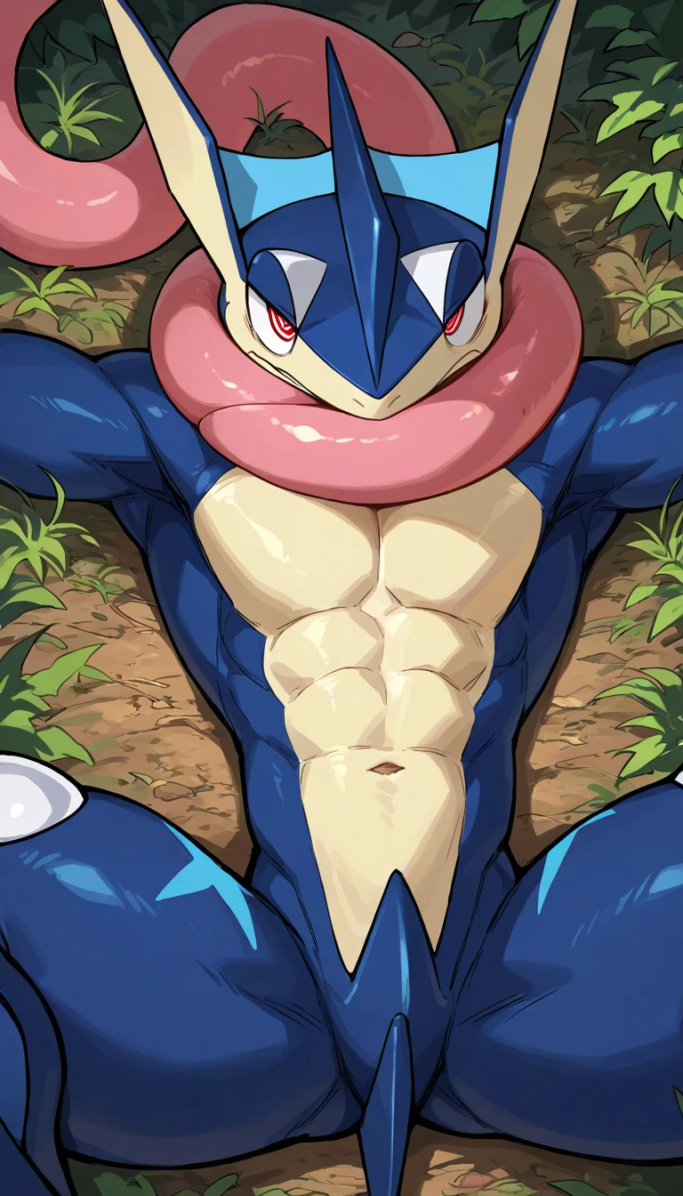 Solo, Furry, Anthro, Lizard, Male, E621, Standing, Muscular, Hands behind back, Wearing underwear, Plain background, Front view, By ksaiden