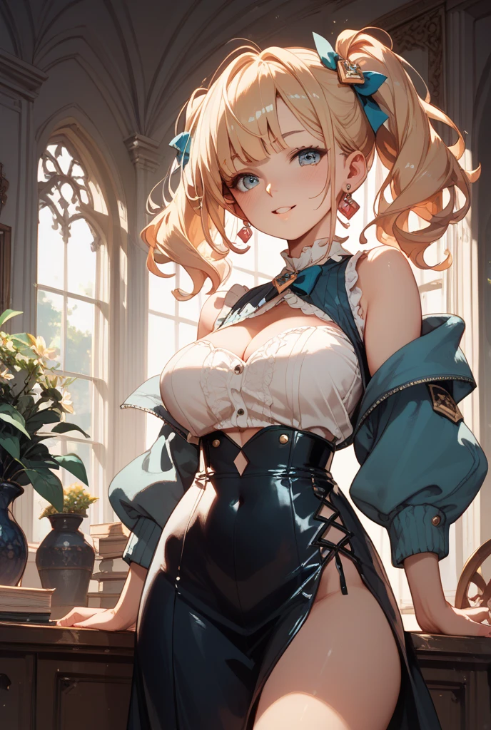 masterpiece, high definition, best quality, rendered art, well formed hands, fingers and body, 1 woman, solo, Jean  Gunnhildr, adult, grown up, wearing Sailor Moon's outfit, big breasted, cleavage, full body, sexy sailor senshi uniform, short blue skirt, red boots, gorgeous hips, legs and thighs, white elbow gloves, sailor collar, tiara, earrings, dancing seductively and erotically, shaking her body, panties peek , smiling joyfully and brightly, looking at the viewer, flirting, beach environment 