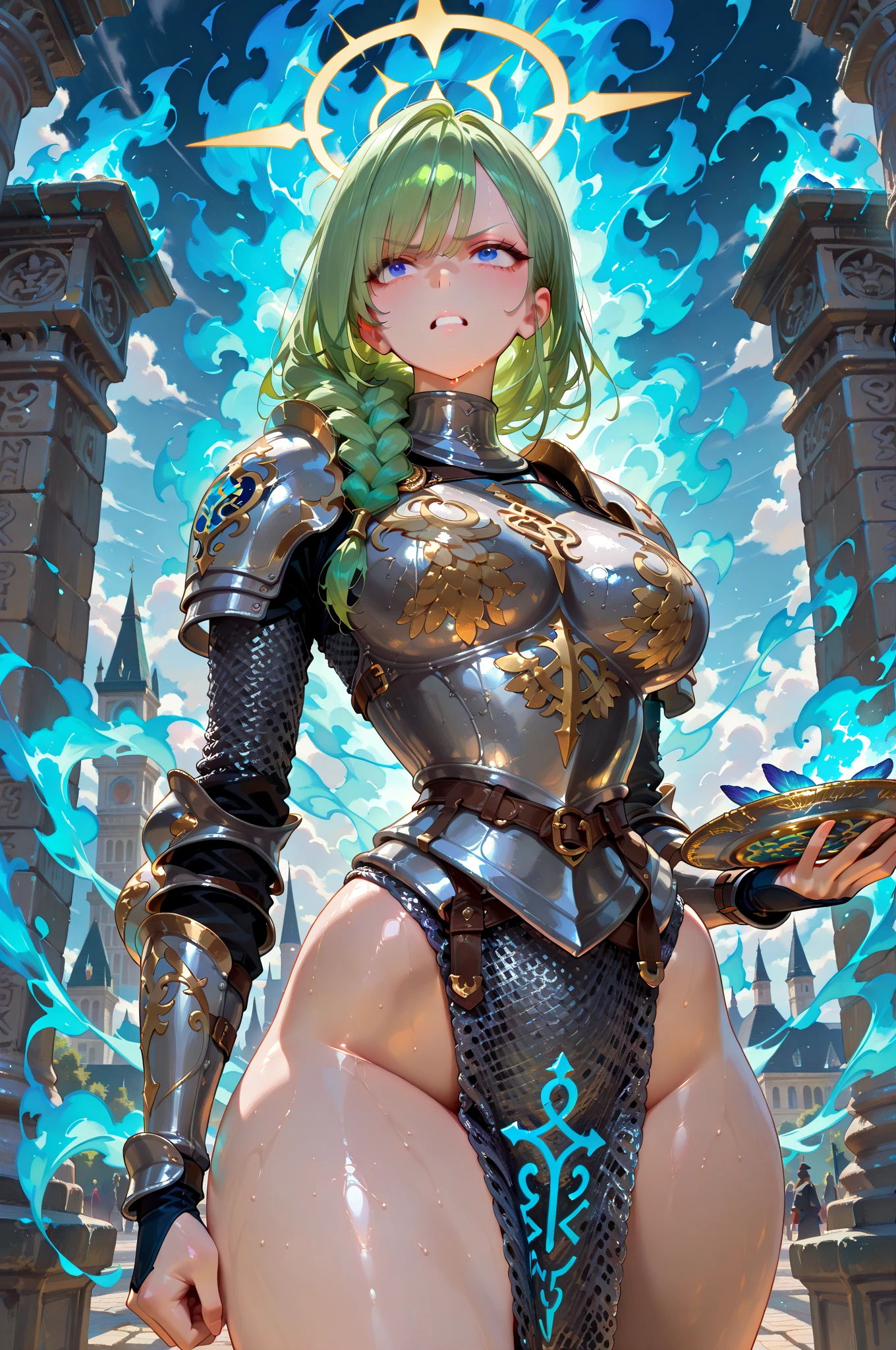 ultra-detailed, Explicit, Beautiful body, Beautiful Nose, Beautiful character design, perfect eyes, perfect face, ultra highres, 4K, beautiful legs, perfect legs, Nice hands, Perfect hand, Masterpiece, Best Quality, Highly detailed, illustration, absurdres, street fighter, doll suit, shadaloo doll, dollsuit, 1girl, solo, expressionless, blank eyes, looking at viewer, red gloves, emotionless, black latex, corrution, mind control, female combatant, full body, hypnotized, unhappy trance, full body suit, ribbed bodysuit, both arms at side, obey, perfect female body, extremely glossy latex, hypnosis, hypnoLora, empty eyes, Mind control device, poses, submissive_pose, Slave, hat, necktie, stand up straight, standing, standing at attention, hat, necktie, belt, latex, ribbed bodysuit, thighhighs, garter belt, Fighting Stance, extending the right arm from the shoulder into the air with a straightened hand, nazi saluting, military, military saluting, salute, thigh boots, Perfect anatomy, perfect hand, perfect finger, Yu-Gi-Oh!, Ikelos the Dream Mirror, green hair, green eyes, twin tails, braid, twin braids