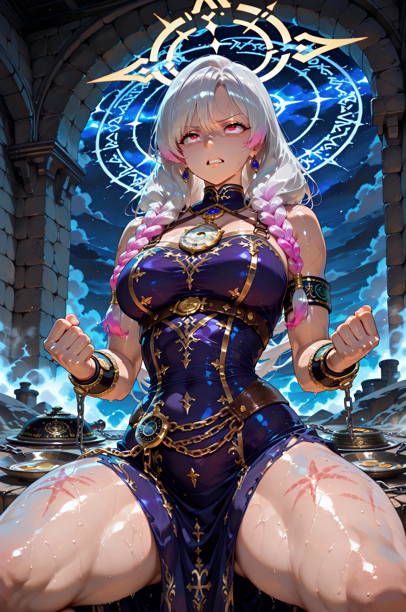 The sovereign of the microscopic realm, ruling over countless colonies of bacteria with her divine authority. A majestic paramecium adorned with intricate patterns and ornaments, resembling a splendid palace on a single cell. A radiant flagellum that glitters like a crown of gold, waving gracefully in the fluid medium. A lavish germ that flaunts its opulence and elegance, dazzling the eye with its rich colors and textures. A delicate and elaborate filigree that covers every inch of her surface, forming a stunning lacework of microscopic artistry. The supreme deity of bacterial infestations, who can unleash her wrath upon any living organism, causing disease and decay with her mighty power. The slime that oozes from her pores, the mold that grows on her skin, the parasites that feed on her flesh, the germs that swarm around her body, and the spawn that she produces with every division.