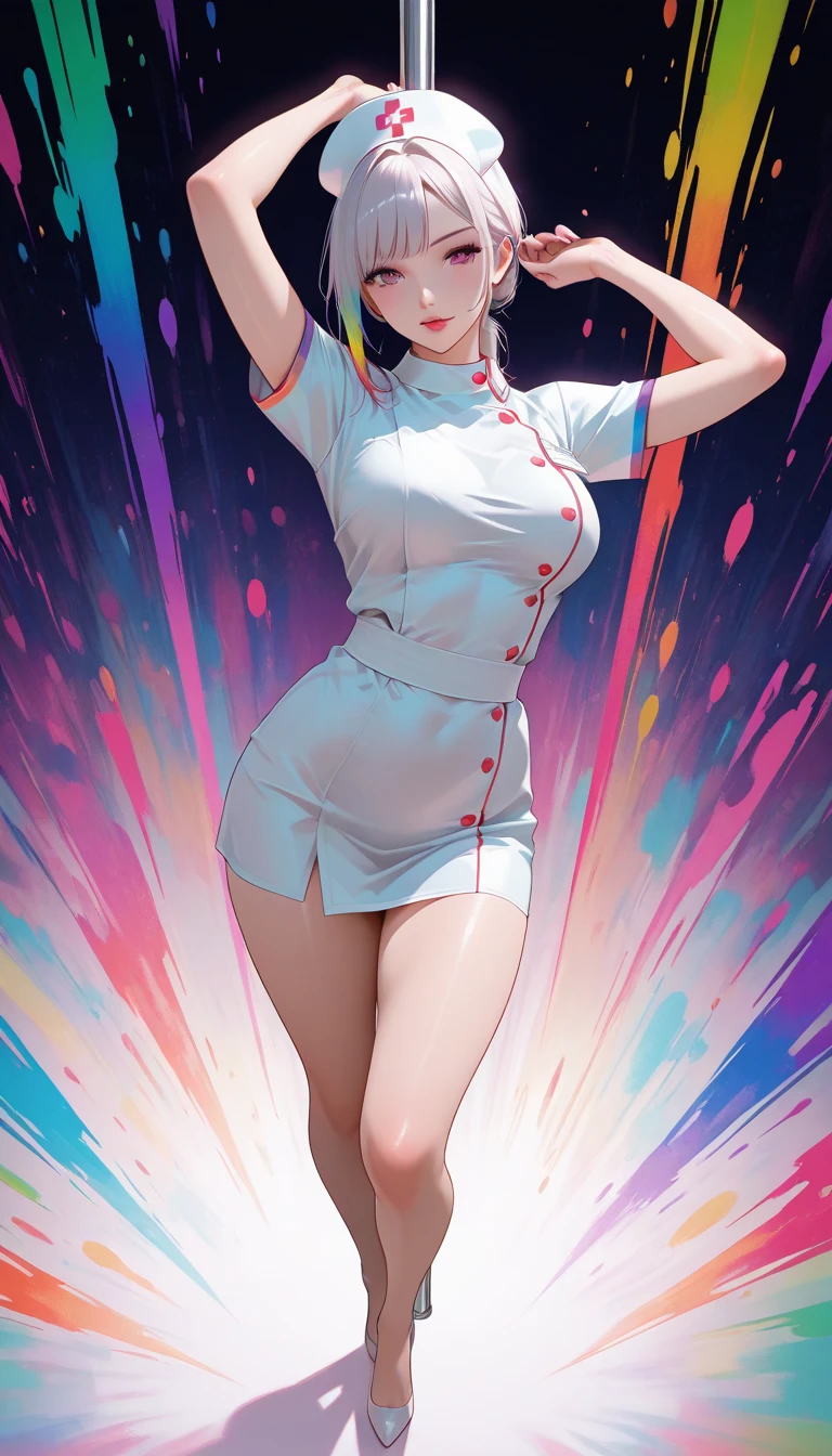 nurse outfit, large breast, big breast, cleavage, short green hair, blue eyes