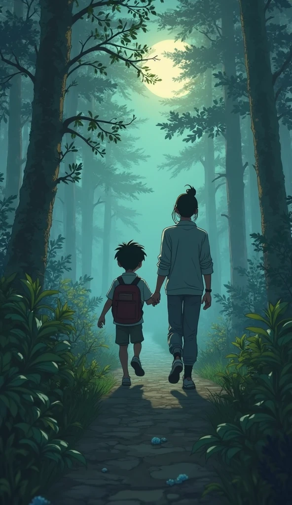 Two children playing, 1 girl, 1 boy, in the woods