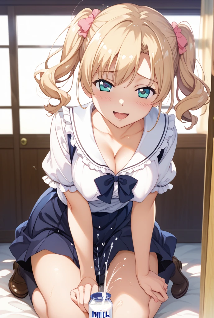 A 12 year old girl with a cute Alice in Wonderland blonde wavy headband sits naked with her legs spread wide showing her ass, anus, pussy and small nipples.。I don't wear any underwear。A pose where you can be seen from below。are small。Pose that shows your anus。pussy and anus are spread。Spreading legs with both hands。taking off the apron dress。inserting finger in pussy、SEX。NFSW