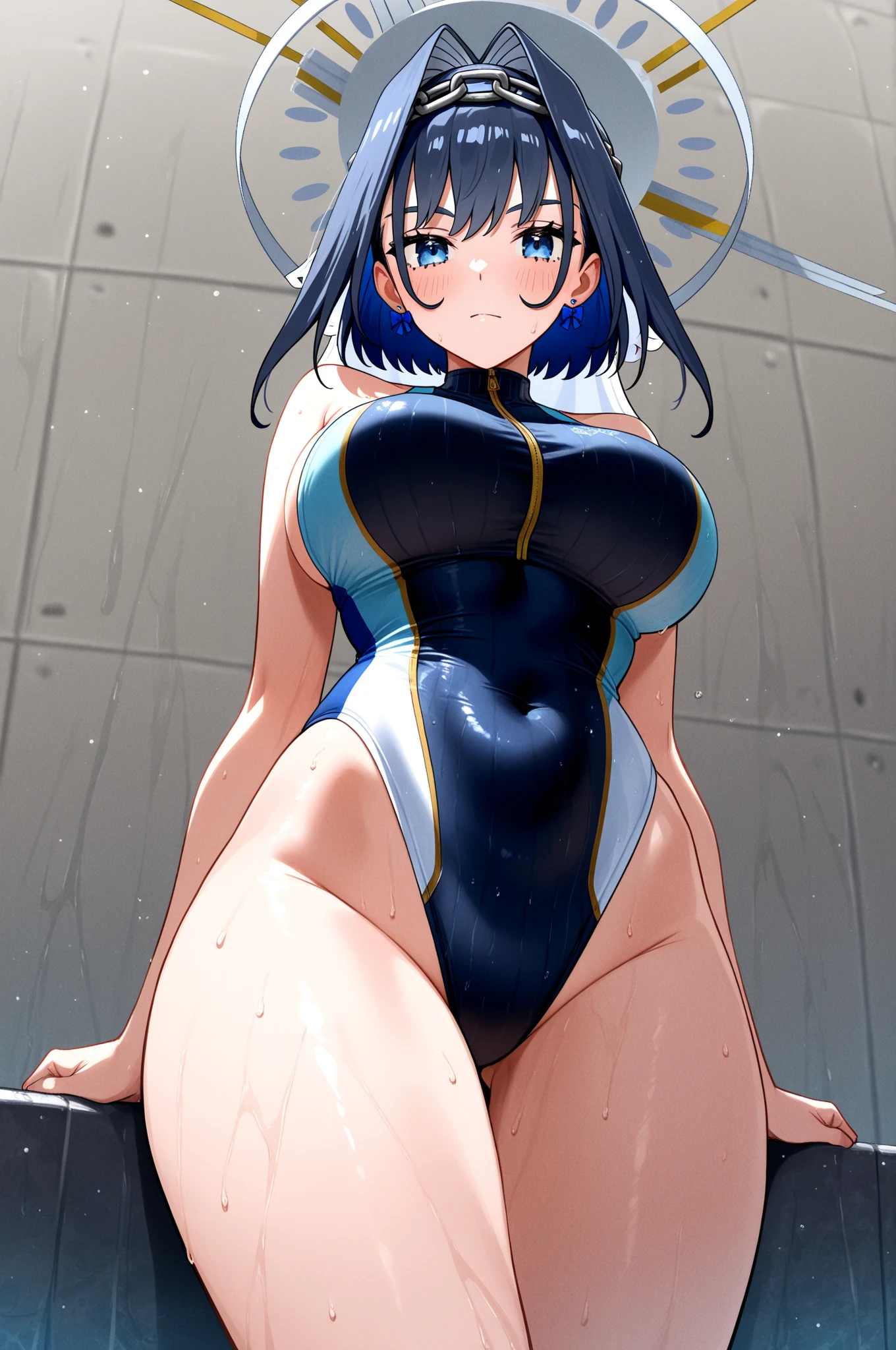 (Highest quality:1.2, Manga works, Manga style, Very detailed, Latest, Vibrant, digital coloring, High Contrast, masterpiece:1.2, Highest quality, Best aesthetics, There is), ((( 1 female:1.2))), (Completely naked:1.5)、Random hairstyle、Random Face、(Dark blue school swimsuit:1.5),Beautiful thighs, Open your mouth, Sensual look、shout、Hollow Eyes、Voluptuous bust、Camel Toe、On a desk in the classroom、From below、Nice body、upright、