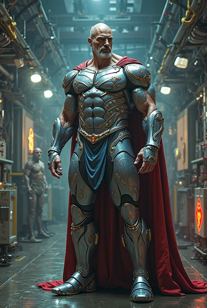realistic, ((masterpiece)), ((best quality)), (detailed), cinematic, dynamic lighting, soft shadow, detailed background, professional photography, depth of field, intricate, detailed face, subsurface scattering, realistic hair, realistic eyes, muscular, manly, photo of a handsome man, mech4rmor, wearing mechanical paladin armor, glowing, holding shield, dynamic pose, fighting stance,