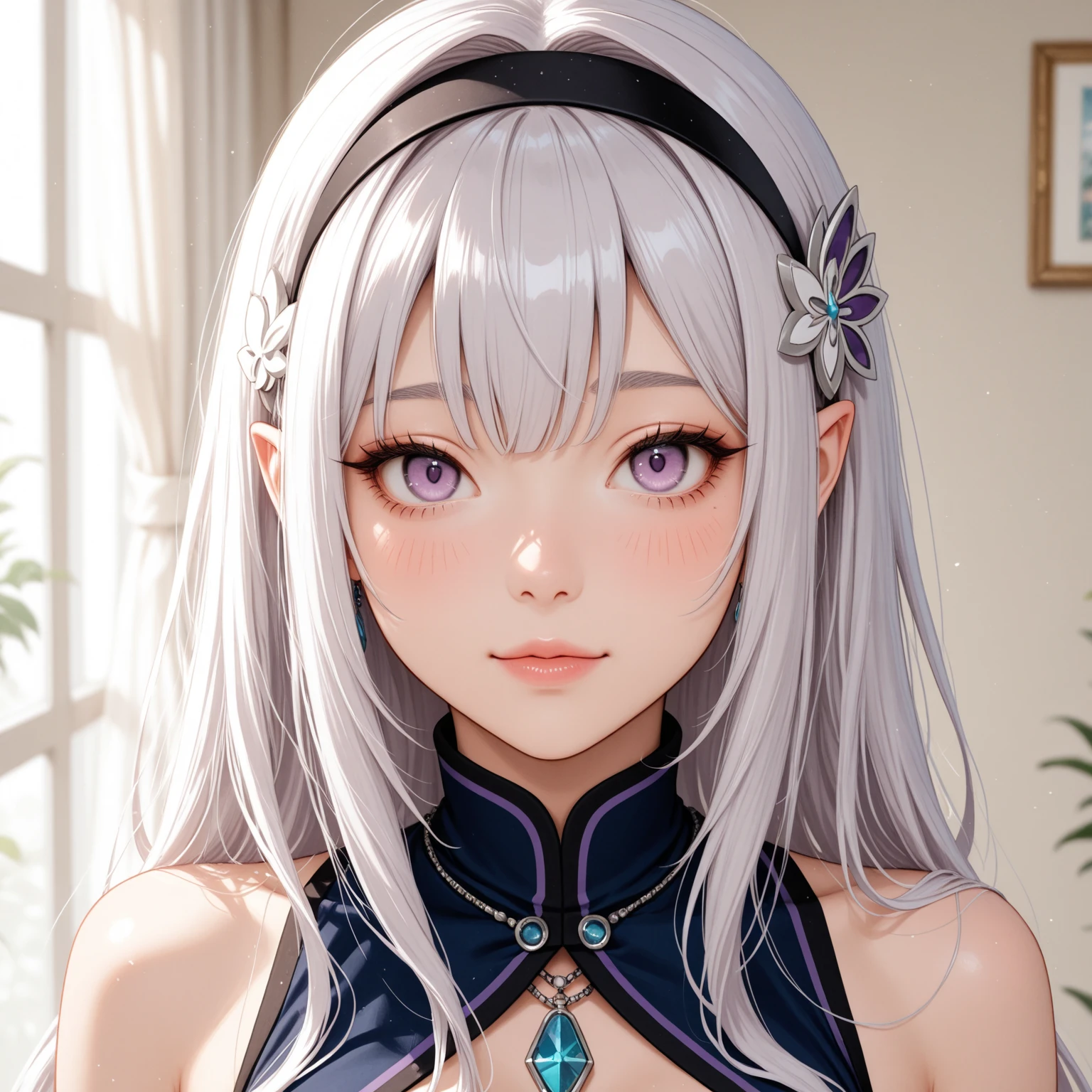 bonito, obra-prima, melhor qualidade, cinematic lighthing, extremamente detalhado CG unidade de papel de parede 8k, retrato Emilia (Re:Zero)