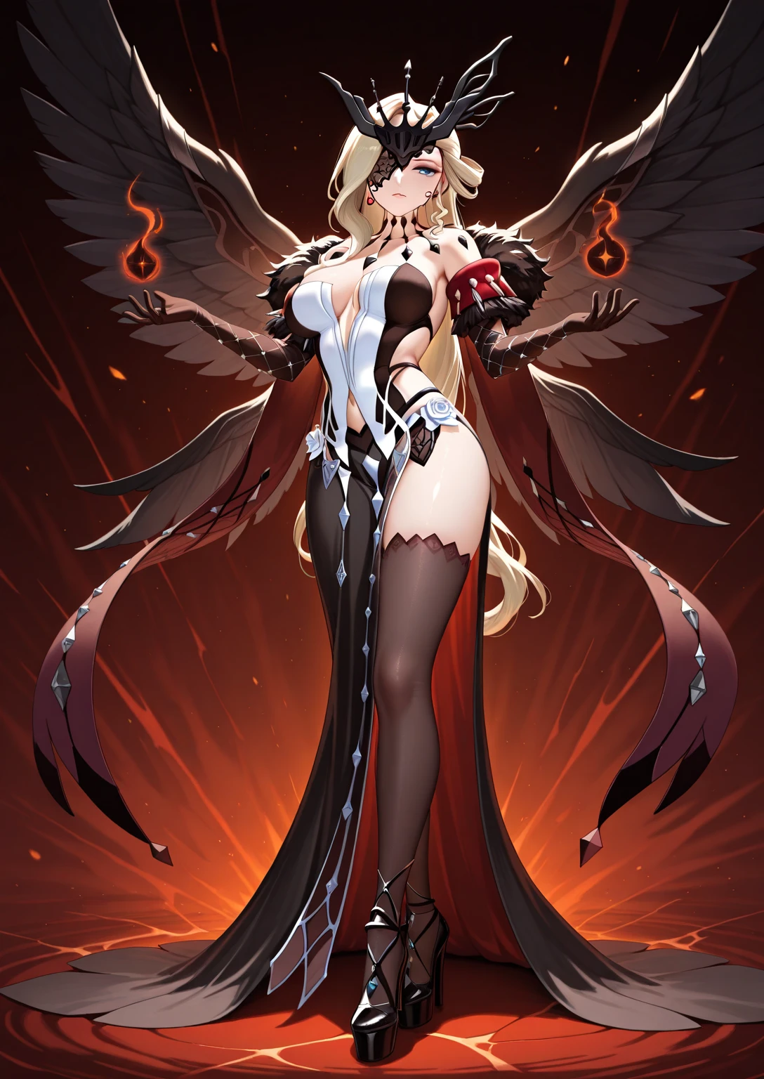 Full-body image a girl with wavy blonde hair, light blue eyes, a perfectly symmetrical face, wearing torn, fantasy-themed clothing. The background should be a solid color to ensure the focus remains on the girl. Emphasize image quality, paying close attention to her facial features, hair texture, and the details of her attire. High-quality image
