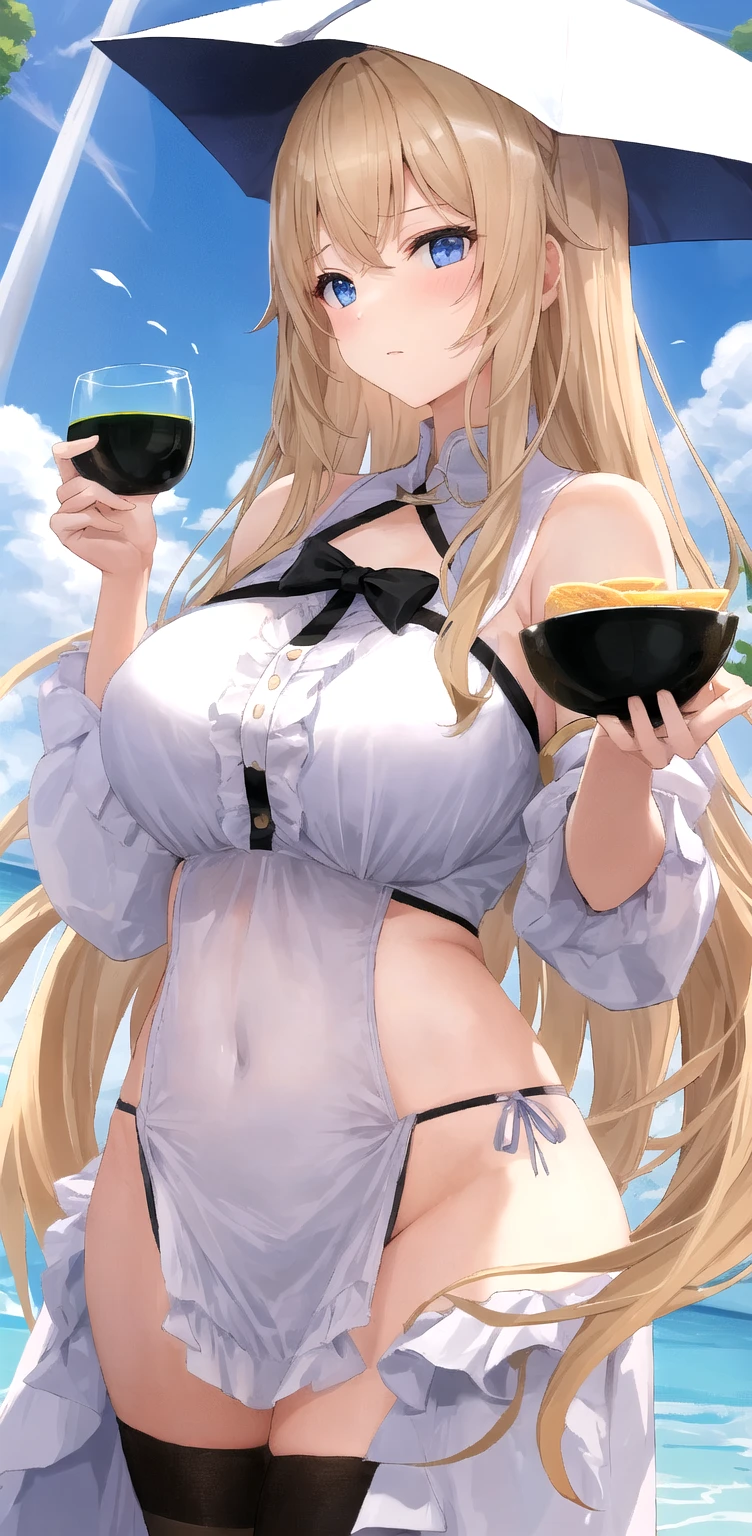 Very detailed、Highest quality、Best image quality、masterpiece、8K pixels、Anime Face、A kind smile、Blonde curly hair、(SFW Huge Body)、(((Rear View)))、Cowboy Shot、Wear a thong、(Big eyes)、(Beautiful and shining eyes)、(Detailed anime eyes)、(Puffy eyes)、