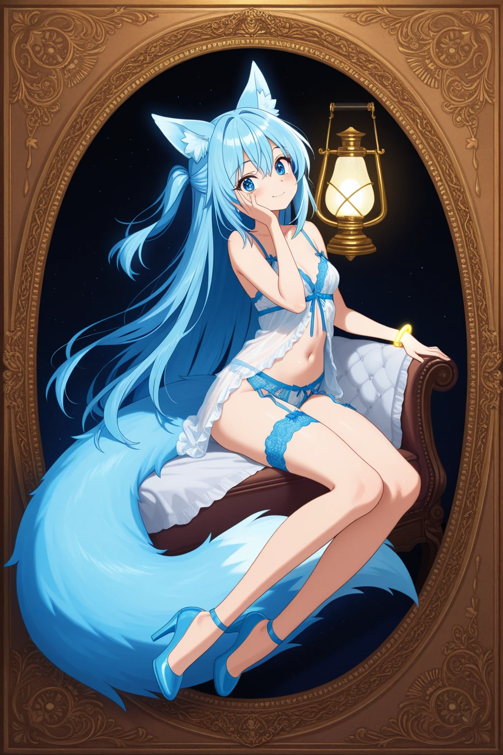 (furry:1.2), foco no corpo, peitos medios belas luzes e sombras, cabelo branco curto, olhos azuis, pelo branco fofo, ajoelhada no chao, lingerie rendada, envergonhada, cauda fofa, fundo de quarto fofo