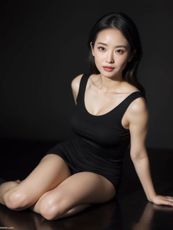 Top image quality、Beautiful Japan woman in her 30s、Excellent style、Stand with your legs open、JINS、thighs thighs thighs thighs、Shiseido、Professional Lighting、Professional Photographer、Focus on the eyes、In a dark black room