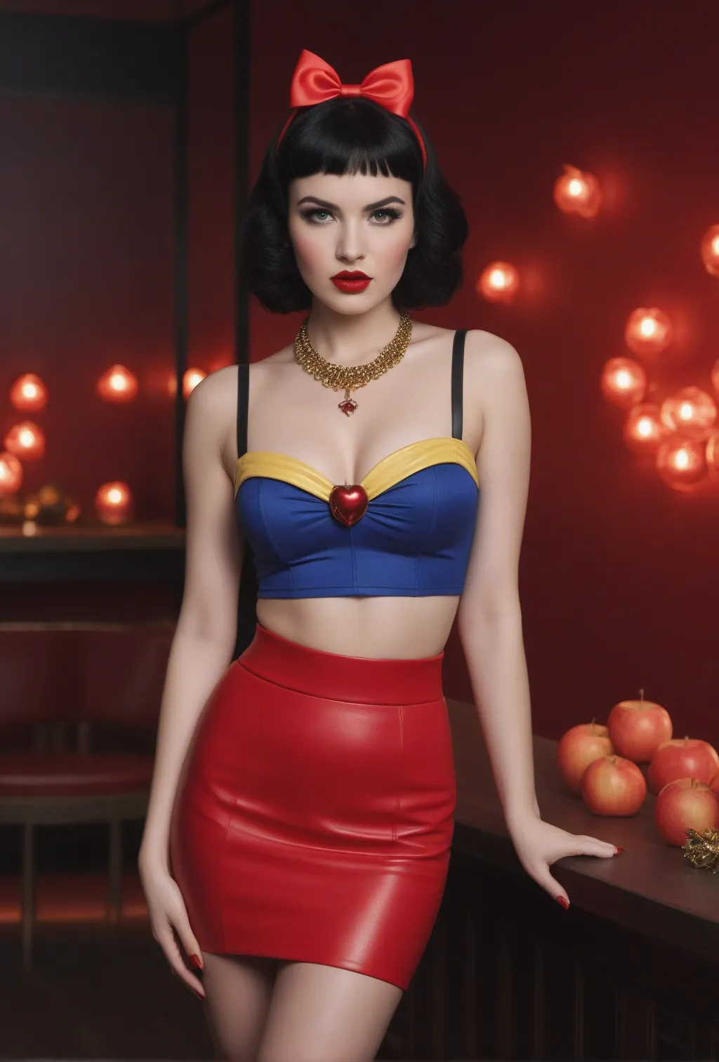 (masterpiece, best quality), beautiful girl,
snow white, lying, (detailed beautiful eyes) medium body shot, short black hair, red ribbon, (big breasts, cleveage), white panties, ultra detailed blue eyes,