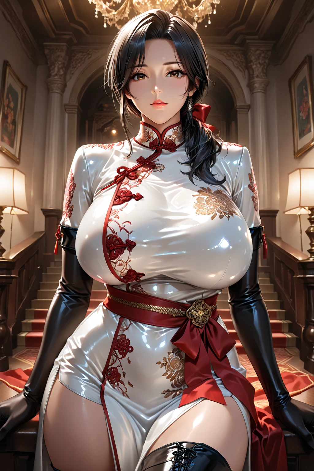 Beidoudef, slim body, huge breast, blush, official art, night,