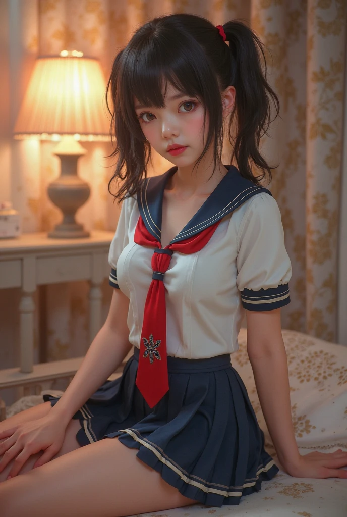 8k, RAW Portrait (Japanese women),masterpiece、Photorealistic:1.3、Realistic, Ultra-high resolution, Highest quality, Real Life Photos ,
((((2 girls:1.5)))), (((On the bed of a luxury love hotel)))、(Cute Face:1.3)、日本の2 girls,((Two Japanese high school girls))、((Two real high school girls))、((Japanese high school sailor uniform:1.6))、 ((Short sailor suit with a visible navel:1.6)),blonde,Slender body,In the room、
big, beautiful, beautiful目, Black Hair,(Written boundary depth:1.3)、 ((Dark brown eyes:1.2))、(Realistic skin texture:1.3)、(Immersive atmosphere:1.2、Chiaroscuro:1.2) 、(View Audience:1.3)、((Bewitching Smile:1.3))、((From belowの天井:1.2))、((She's wearing tiny silk panties))、((Panty shot))、((A woman rolling up her skirt:1.5))、((From below:1.15))、((Crotch close-up:2.2))、((Panty shot))、((Spread your legs out to the side:1.9)),Ecstatic expression:1.3