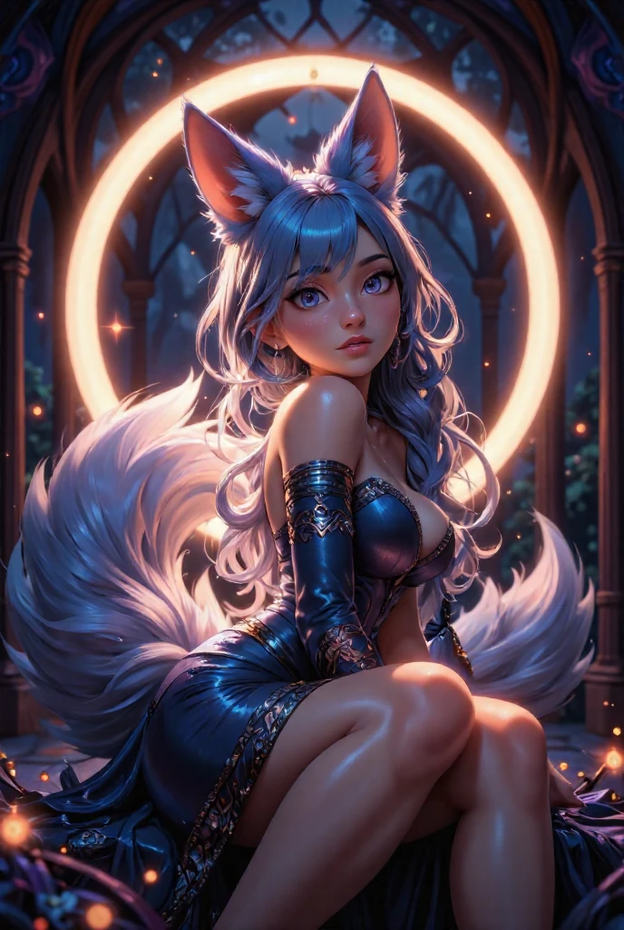 female body wolf, purple fur, long silver claws, arms outstretched, howl humain face, black skin, pink eyes, pink lips, prominent silver canine --auto --s2