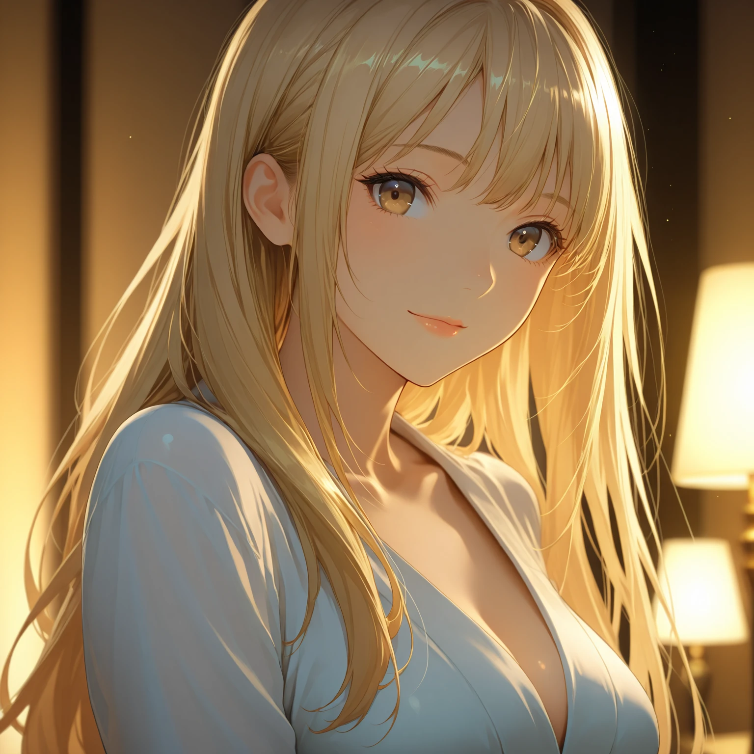 (best quality, highres, realistic), portrait, elegan woman, blue eyes, blonde hair, 8k resolution, beautiful cg, soft light