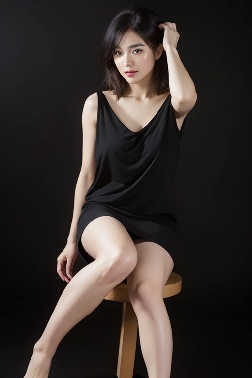 (8K,highest quality, Ultra-high resolution:1.5, masterpiece:1.3), Gorgeous Young Korean Woman, korean female fashion model, Beautiful young Korean woman, Beautiful Korean Women,Black short-sleeved dress Tzuyu from TWICE, Lovely lady, cardigan, Ulzzang, sakimichan, Choi Hong-hwa, Bae Suzy, Lee Ji-eun, Lee Ji-eun