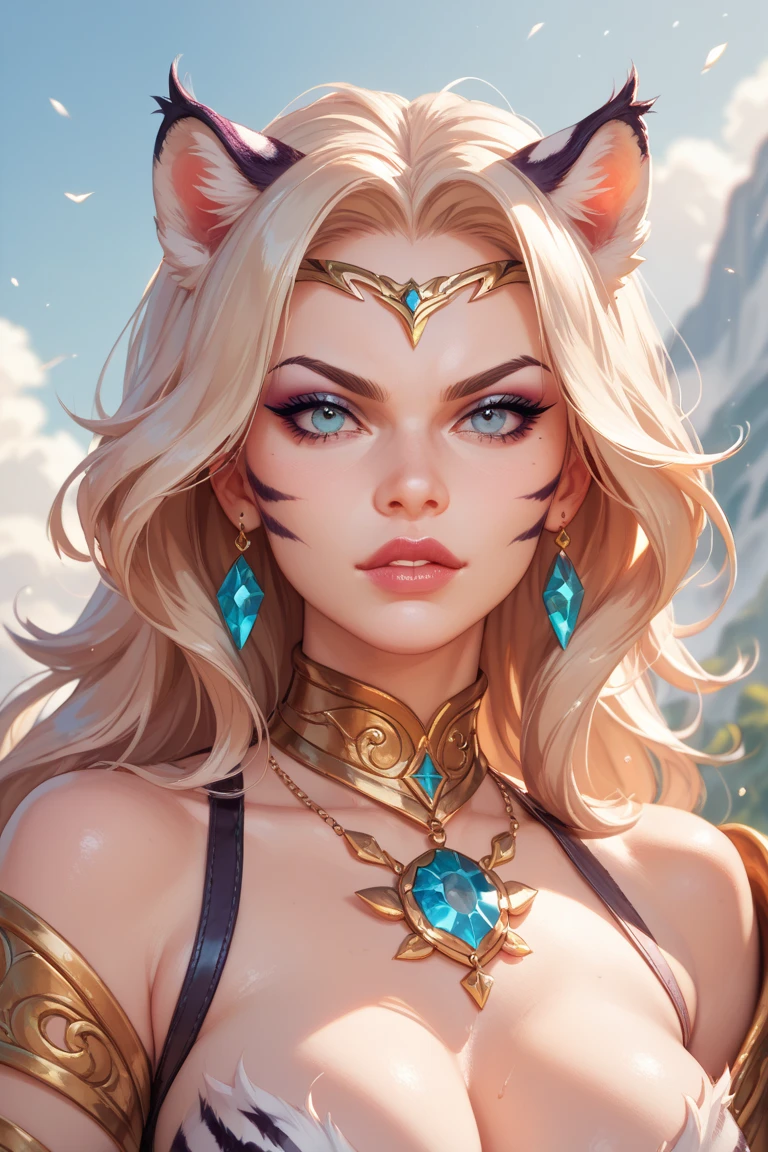 Lioness sorceress with a beatiful face golden yellow eyes red eye shadows and lips, her body and arms covered with mystical tatoos, dressed in sexy long sexy robe with fur, cast a spell in the middle of the night summer forest, (ultra high quality fantasy art. dafk fantasy style, masterpiece, ultra highquality character design, 8k quality anime art, top quality wallpaper illustration, detailed ultra high quality acurate face, highquality design and acurate physic