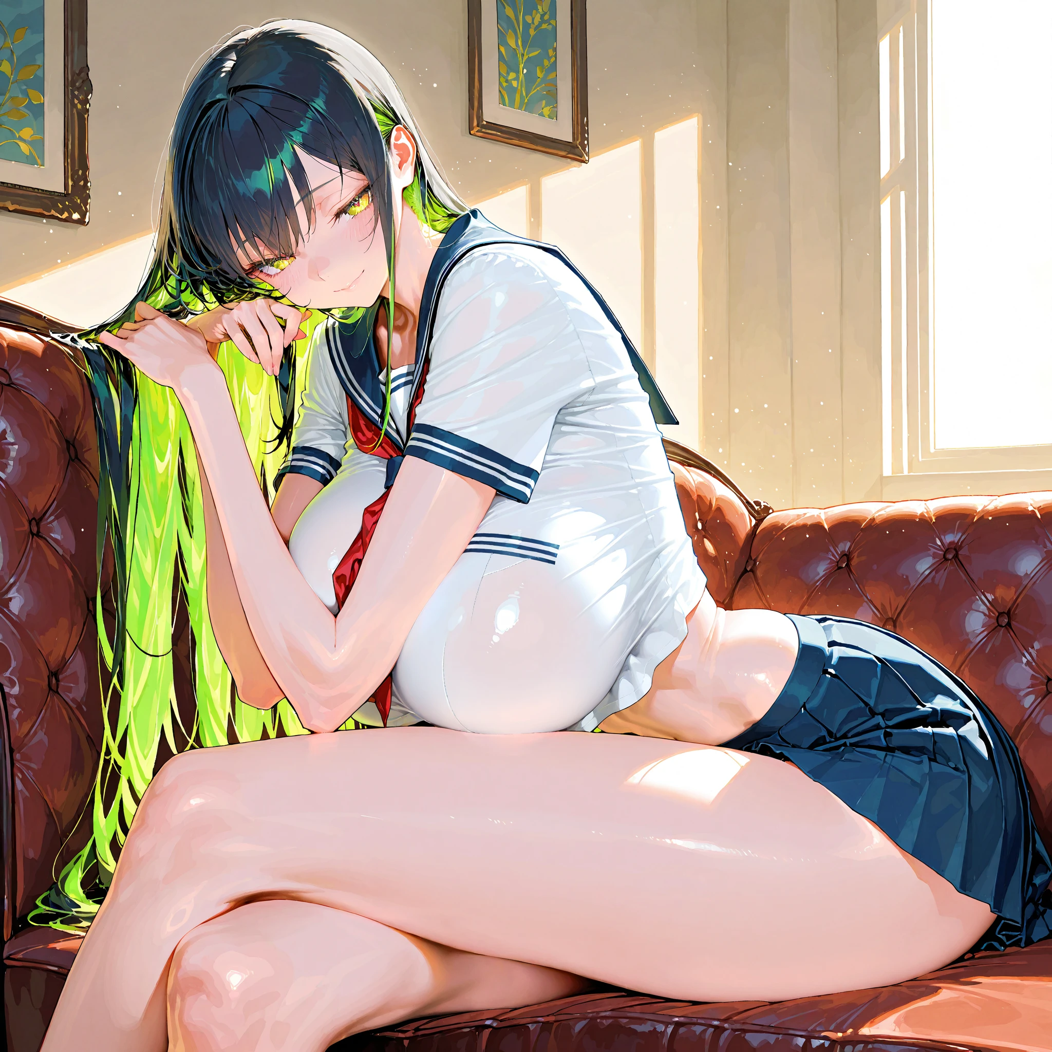 Ahegao girl sitting on a chair rubs her pussy and orgasms
