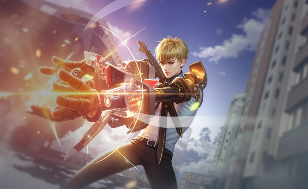 dragonball,Wukong,Style of writing poetry,Golden hair,Shirtless,Holding an AK47,Domineering,The expression is resolute,tmasterpiece
