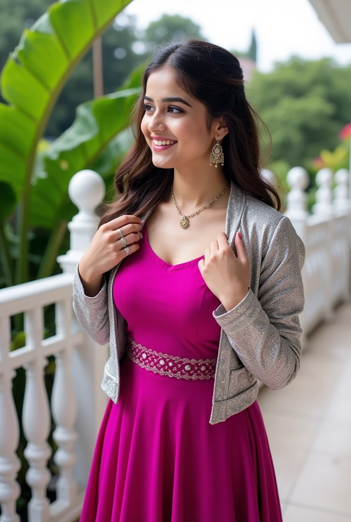 Wearing blouse, beautiful cleavage