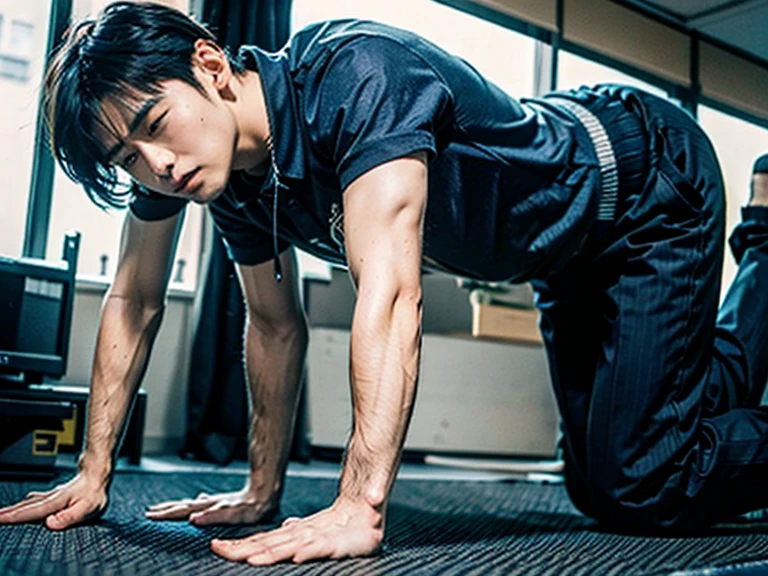Jungkook from bts face, fotorrealista, ultrahd, Jungkook from BTS doing push-ups
