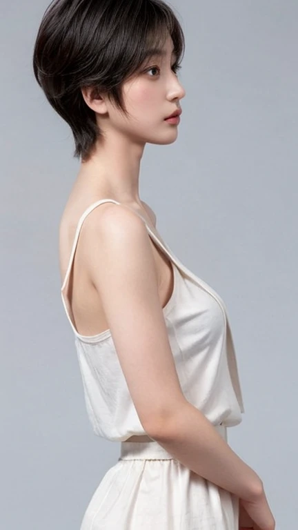 masterpiece,highest quality,taller than,   (27 years old_woman_lady:1), armpit, wearing a tank top, nipple shape
