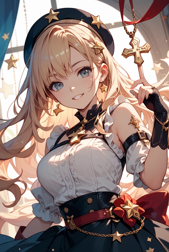 girl、high school student、Blonde、Hair that flies around、long hair、Orange eyes、Thick thighs、（（G-Cup））、Make your breasts bigger、unconfident、Blushing（（highest quality））、Anime Style、Emphasize the chest、Pole、Bunny Costume、High leg cut、There is a cleavage、The mold is coming out、I can see my belly button