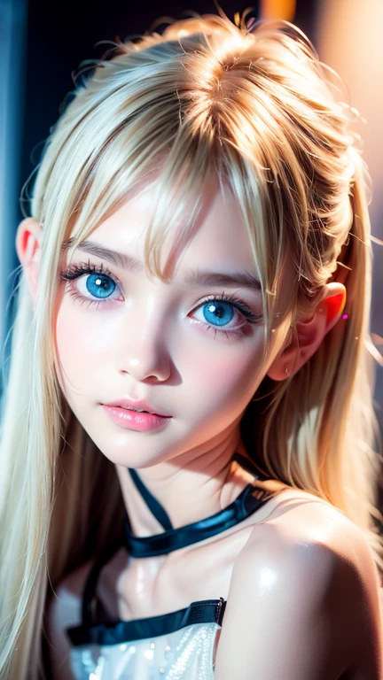 One Girl，(1人のとてもcute女の子:1.3)，masterpiece，Highest quality，High resolution，Photorealistic，RAW Photos，Ray Tracing，beautiful girl，(15 years old:1.3)，cute，Big eyes，blue eyes，(detailed pupils:1.2)，(The face is facing straight ahead:1.3)，Body facing forward，Beautiful nose，Fuller lips，Short blonde hair，ponytail，short hair，Detailed eyelashes，Thin eyebrows，Very fine grain definition，(Symmetrical eyes:1.3)，(Face close-up，Face Focus:1.0)，Small ，White and navy blue sailor suit，，Afternoon Classroom，Portrait，View Viewer，Upper Body，Cinema Lighting，High resolution，Very detailed
