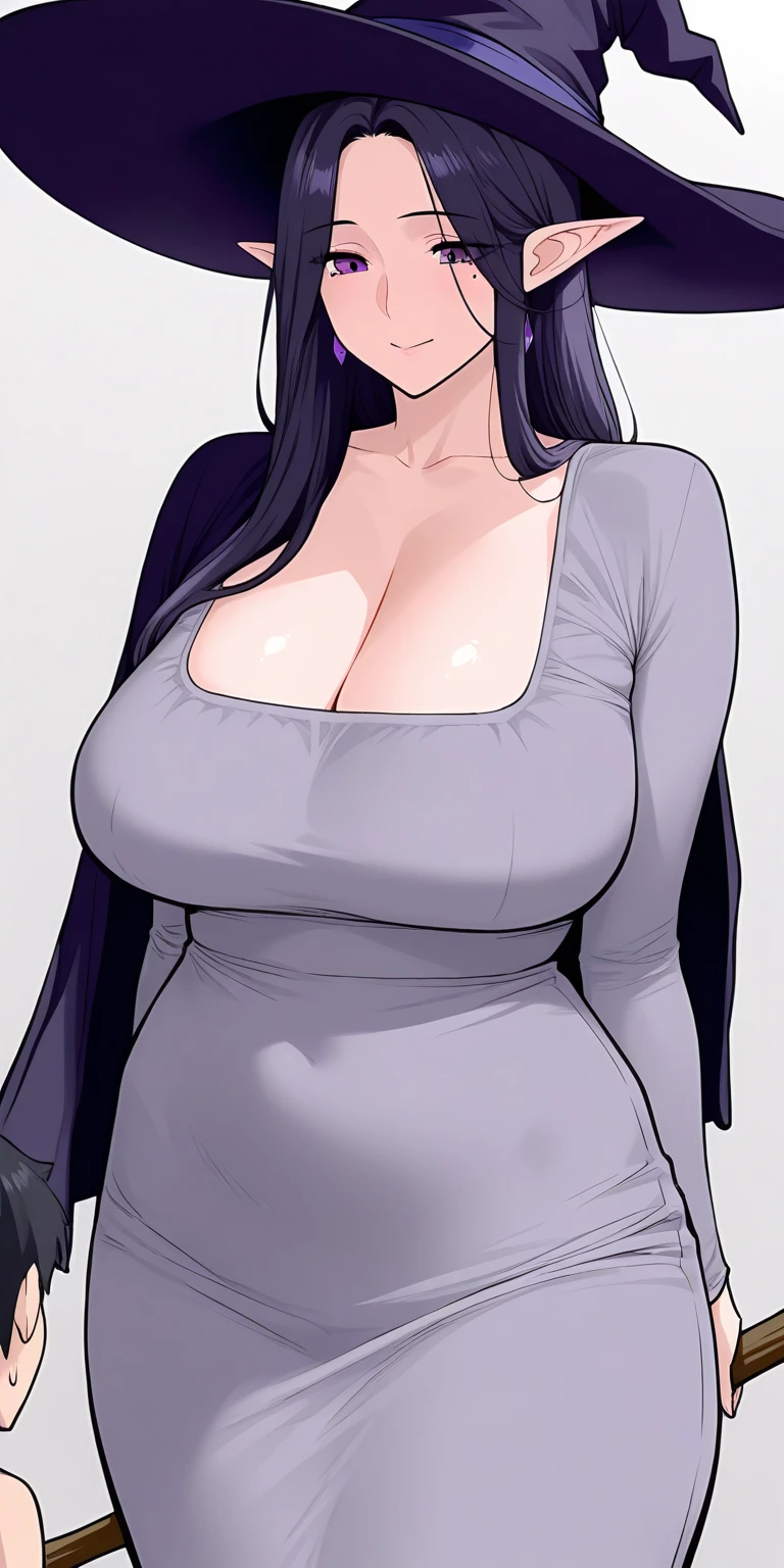 1 girl, purple and slightly black hair, big breasts, sexy body, angry face, wearing a school uniform, wearing a glasses 