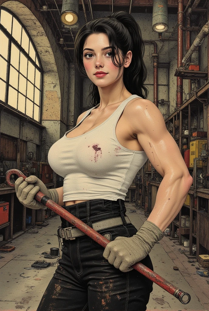 Masterpiece, digital artwork, A beautiful gorgeous sweaty blacksmith woman, perfect face, sharp nose, full lips, topless, dynamic volumetric cinematic lighting, highly detailed, intricately detailed,