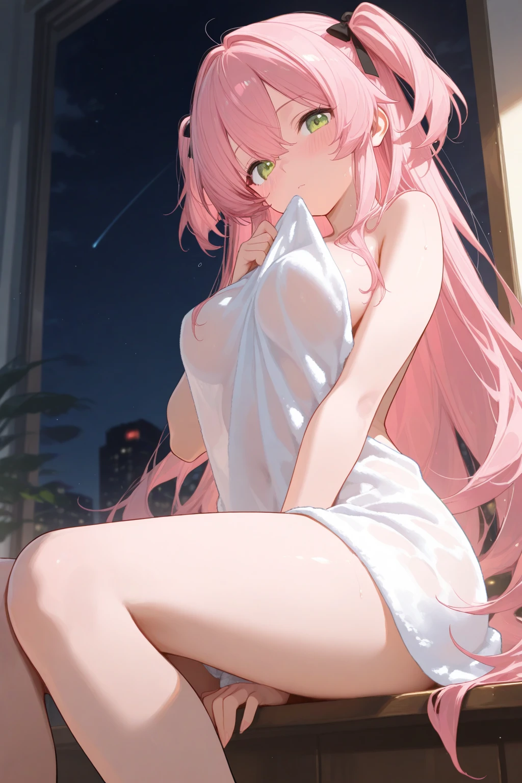 Girl Long Pink Hair, small breasts Perfect body, completely naked
