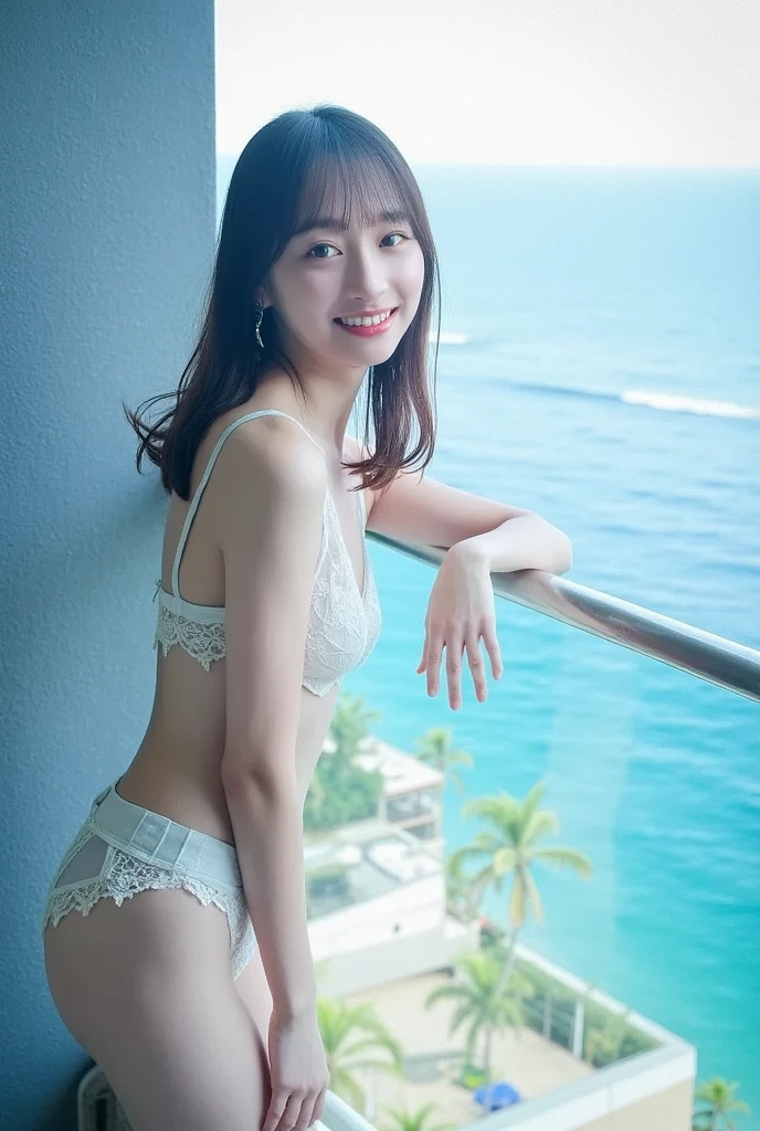 Little girl on top,Looking down,from below,White light panties,Bikini swimsuit,Sit on a high swing,Crotch view,bottom angles,Mocking expressions,Smiling,White light bandeau,Large angle upward view,the sky background