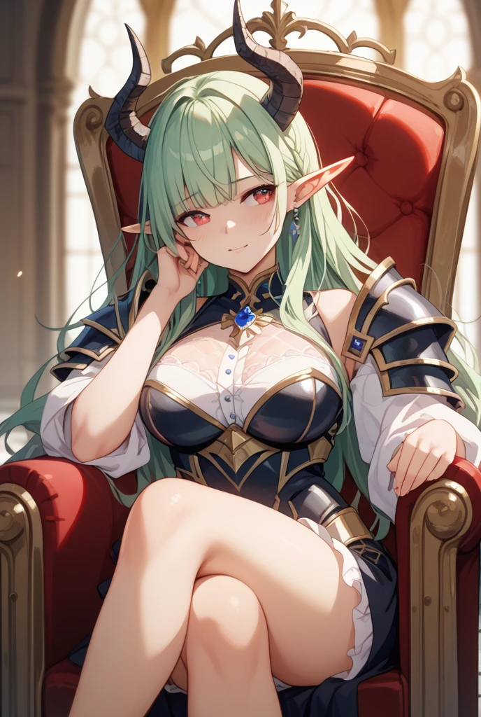an majestic portrait of canine wolf girl werewolf, wearing a crown, handsome, musculine, full body, fantasy, intricate, elegant, highly detailed, on a throne of crystals, meesh, artgem, zeforge, anhes, honovy, rembrandt, patto, high detail, 8 k, intricate ornamental details, vibrant iridescent colors, green magenta and gold, concept art, character art