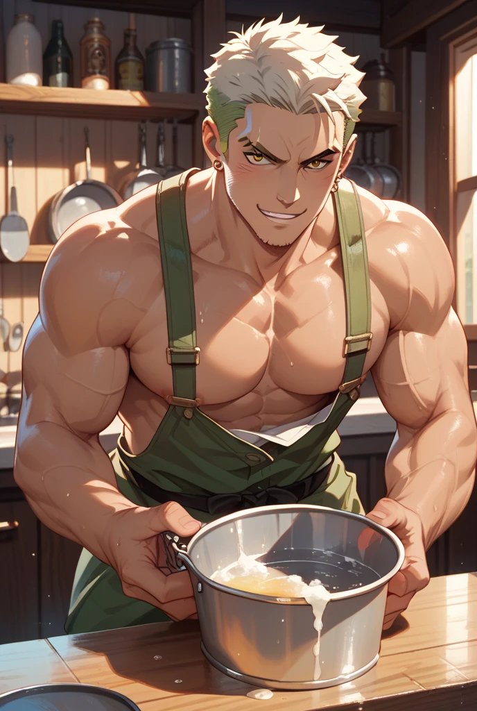 (Best quality: 1.0), (Super High Resolution: 1.0), (masterpiece, best quality:1.2), detailed, detailed hands, detailed eyes, score_9, score_8_up, score_7_up, furry, anthro, ((dragon)), ((solo)), grandpa, (about 70 years old), (manly), horns, handsome face, huge, bangs, white beard, beard above mouth, fluffly fur, nipples, looking pleasured, sexually, sexy pose, SFW, coffee shop, (apron), nude, bulge, flaccid, in heat, panting, sweat, sweaty, musk, (skinny, shy), hands touching, (looking at viewer, shy), blushes:0.3, close up view, (by bebebebebe, by syuro)