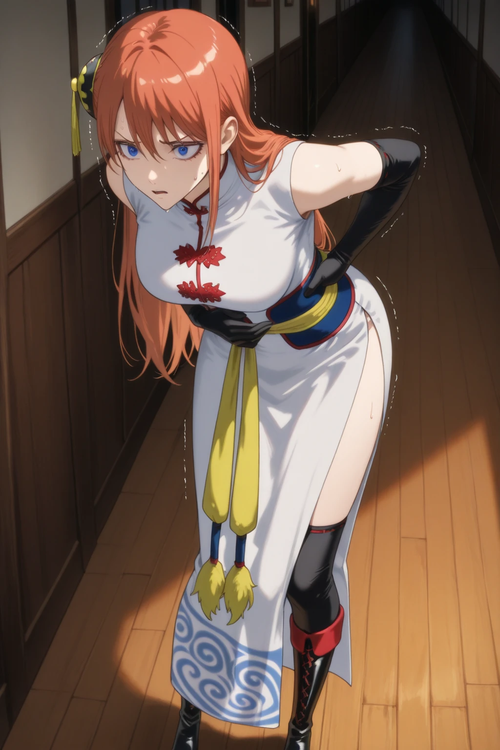 1girl, full body, teenager, solo, (short pixie cut Hair, undercut red hair: 1.28), ((light gray eyes)), some small freckles, (large dark fox ears: 1.35), pale skin, large breasts, cleavage, (thin hips, thin waist , athletic body: 1.25), background, looking away, revealing clothes, (wearing bra & panties: 1.5), (shibari, arms bound behind back:1.7), (straddling a bed post: 1.6), 4k textures, soft light, elegant, highly detailed, sharp focus, soothing tones,