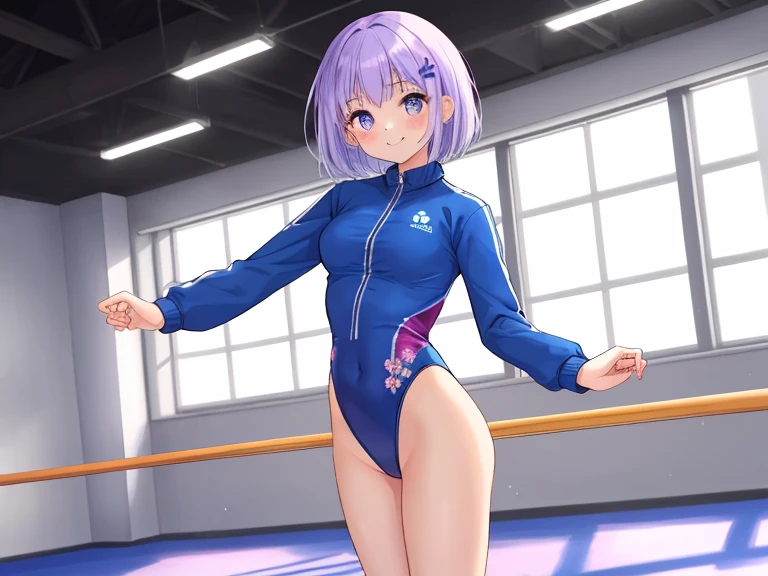A girl in a changing room trying to change into a competitive swimsuit with a wrap towel around her