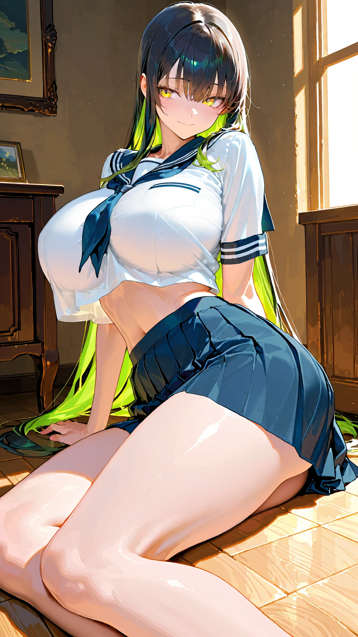 sailor moon costume、green twintails、whole body、squatting、spread legs、white rabbit ears、school classroom、topless、restraint、boobs bigger than face、 I can see the nipples、The line of the pussy、blush、1 girl、Show off your armpits、white stockings、white liquid、High quality、Plump、facing forward、Low - Angle、sweat dripping、huge areola、Wet、full of sweat、fat