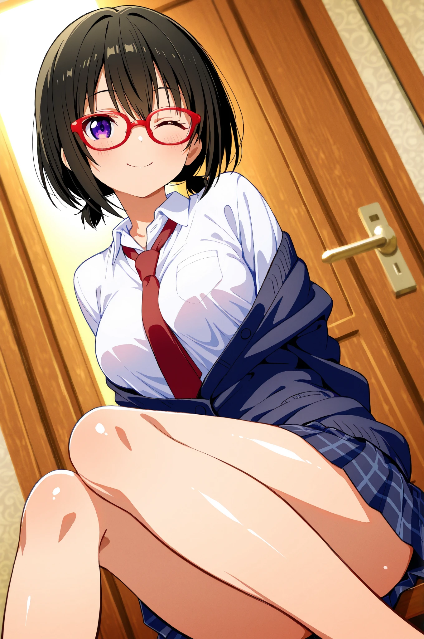 , KOUSAKA CHINA, HEADBAND, EYEWEAR, white kneehighs,CAMISOLE, nude, flat chest,light smile, masterpiece, best quality, nude ,1girl, nfsw,vaginal,sex,pussy, spread legs, spread pussy, bas stop, sunlight, classroom,selfie,pov