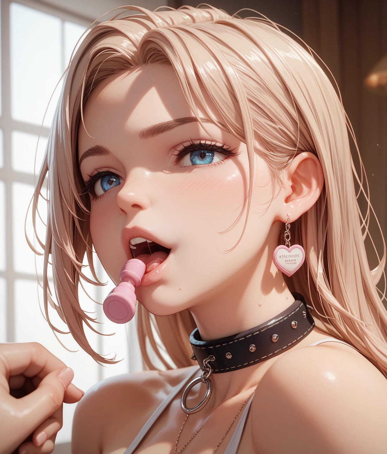 (Best Quality, masutepiece:1.2), 超A high resolution, Realistic, Front lighting, intricate detailes, Exquisite details and textures, 1girl in, Solo ,(年轻), Face Highlight, Upper body, Detailed face, Tear mole, White skin, Silver hair, Ponytail, Braid hair, Looking at Viewer, Big eyes, silk robe, (Hollow pattern, white, Silk), earrings, Small breasts, Slim body, luxury room, Professional Lighting, Photon mapping, Radio City, Physically-based rendering,Intensity between a man and a woman,gusty ,man and woman oral,,facial cum shot,Drenched body,Reluctant face,crying how bright,urinate,