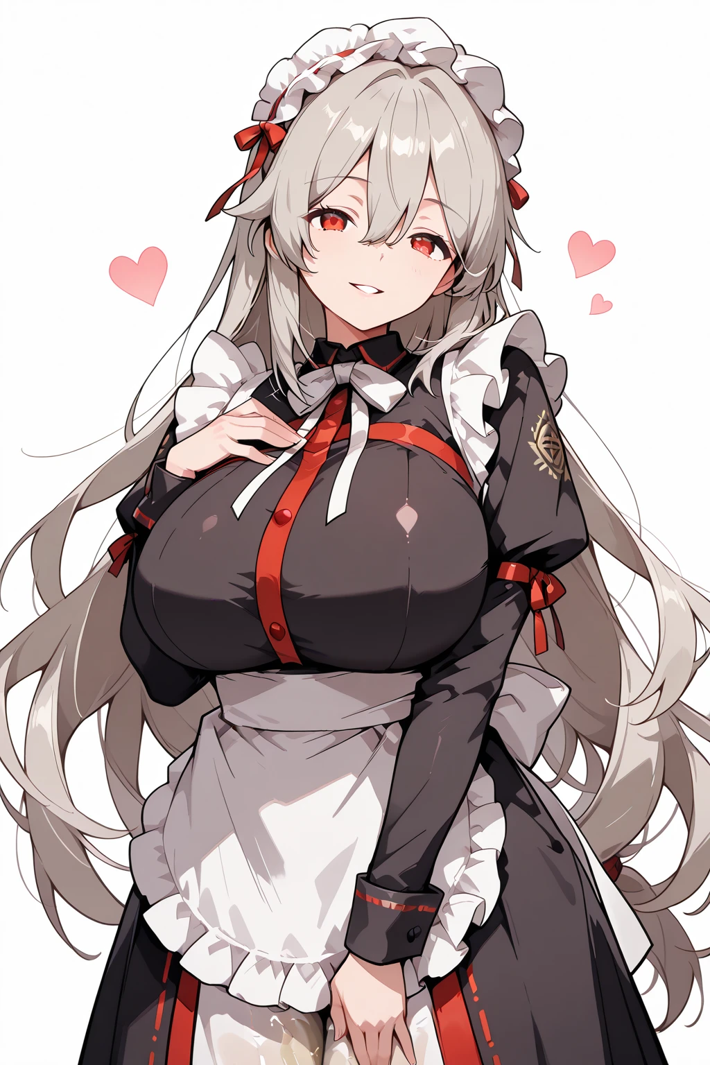 (masterpiece, best quality), 1girl, beautiful face, <lora:formidable_azurlane:1> formidable_azurlane, long_hair, red_eyes, bangs, twintails, breasts, large_breasts, ribbon, grey_hair, very_long_hair, hair_ribbon, blush, cleavage, two-tone_ribbon, between_breasts