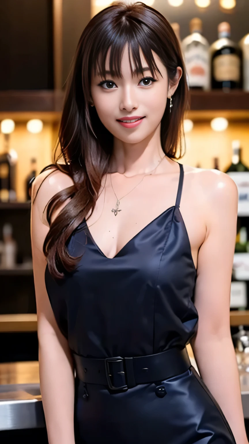 Top class genuine beautiful girl, golden long curly hair, very exquisite facial features, A peerless beautiful girl, Sexy and naughty panties with red floral pattern、Sexy and naughty bra with red floral pattern、sexy ass, exposed legs, cute smile, soft, dreamy quality, light white and dark brown, exaggerated facial features, solid color, frank offwhite, surreal, blue gemstone necklace, super transparent, beautiful young girl, cute and lively,, bar counter background