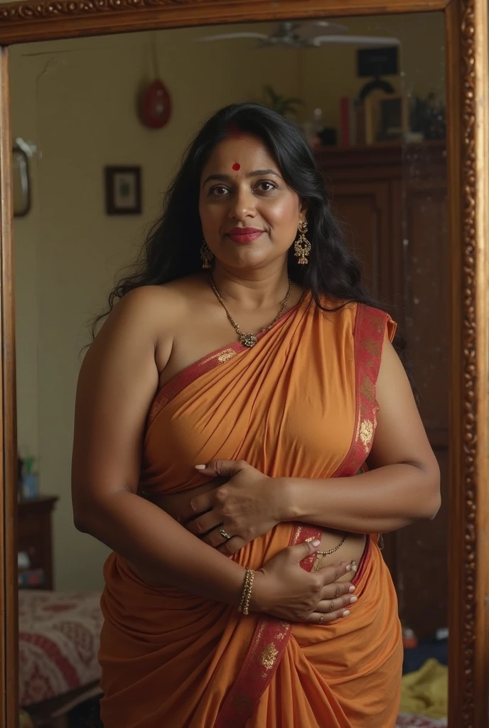 33yo, indian Girl, mature woman in a red sharee and jeans shorts(j0ng, denim shorts, shorts, micro shorts), In the shower, Front view looking straight ahead, Huge Amazing Goddess Shot, Beautiful thick woman, Attractive highlight loot, big booty, swell like crazy, big booty, thick ass, large in size, strong and big, with a big bust, with big bust, very saggy breasts!, busty, big bust, big bust!!, sfw saggy , sfw covering breasts, 

