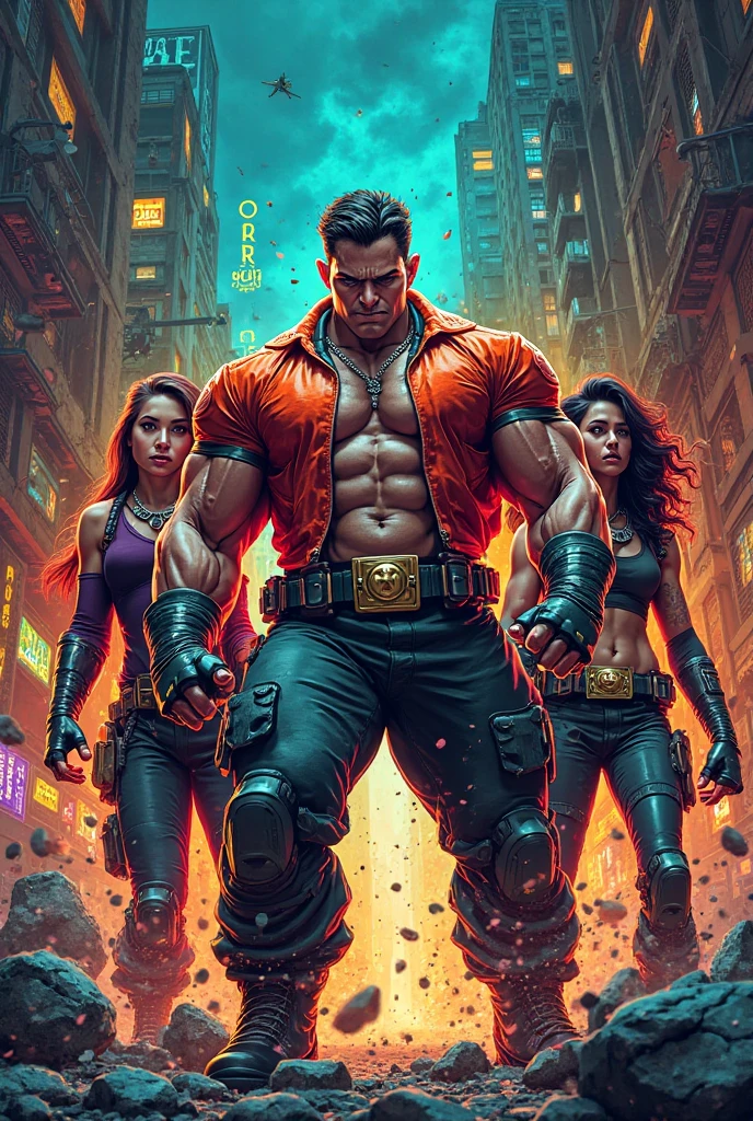 ((comic)), ((comic style)), sequential framing, impact frame, (same photo), (( anthropomorphic bear, male, male waist, open leather jacket, ripped jeans, cybernetic chin, tatoo:!. 2)), (furious look), torn jacket, ((robotic chin)), (fighting with female anthropomorphic tiger, thin girding, running, mini-top, jeans: ), (second frame), high-impact image, in a crowded bar, (hq), two scenes, one page