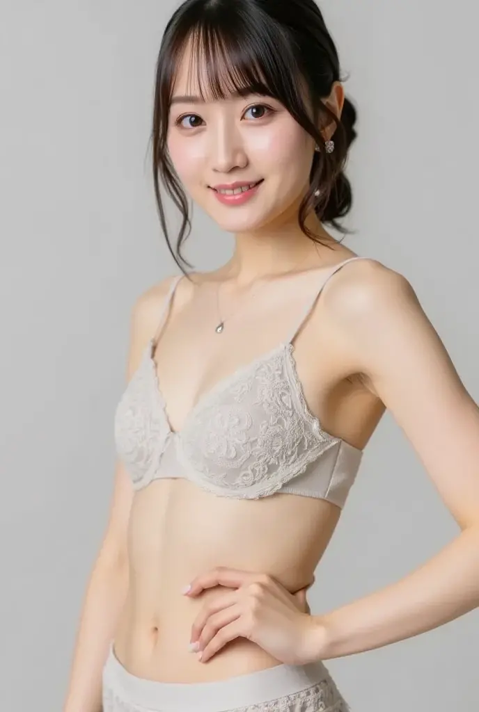 10:24:23
((masterpiece)),(((Highest quality))),((Reference Sheet, Character Design)), Highest quality,masterpiece,Ultra-high resolution,Original photo,Ultra-high resolution,Three beautiful women,Flashy makeup using red eyeshadow,Big smile,Short cut with side waves,Wearing a white bra,Gray background,