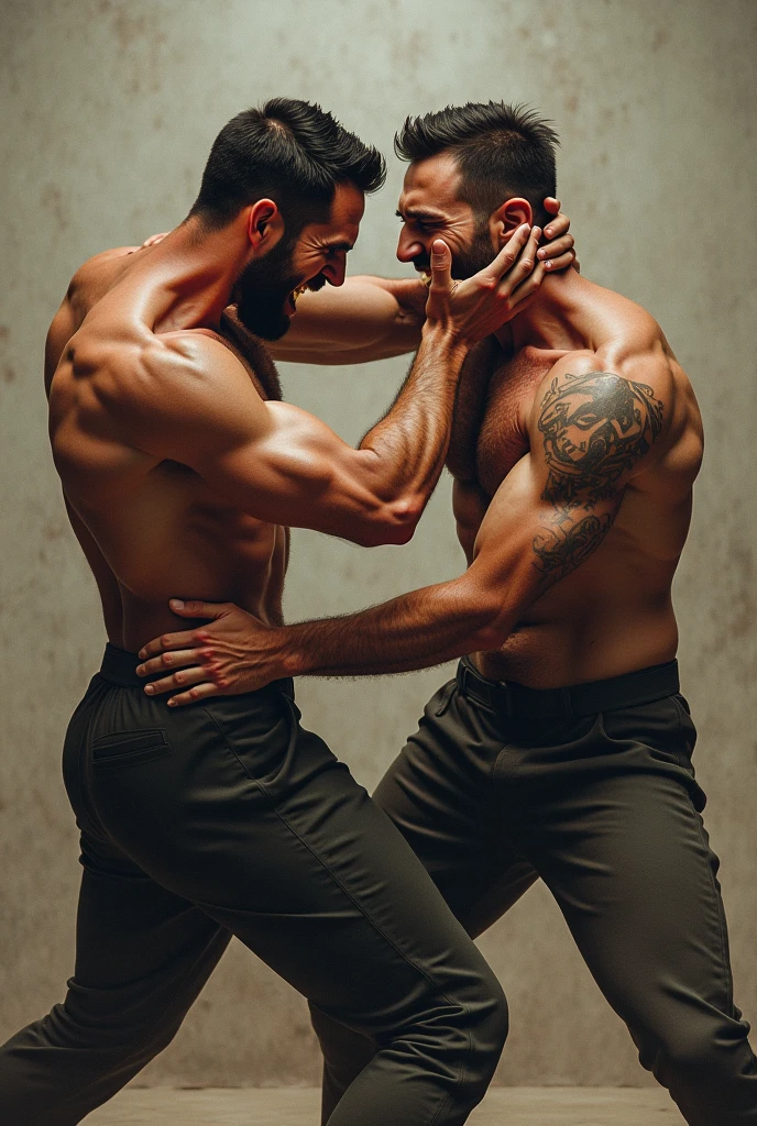 Muscular man showing his ass to be fucked on a couch and another muscular man showing his penis