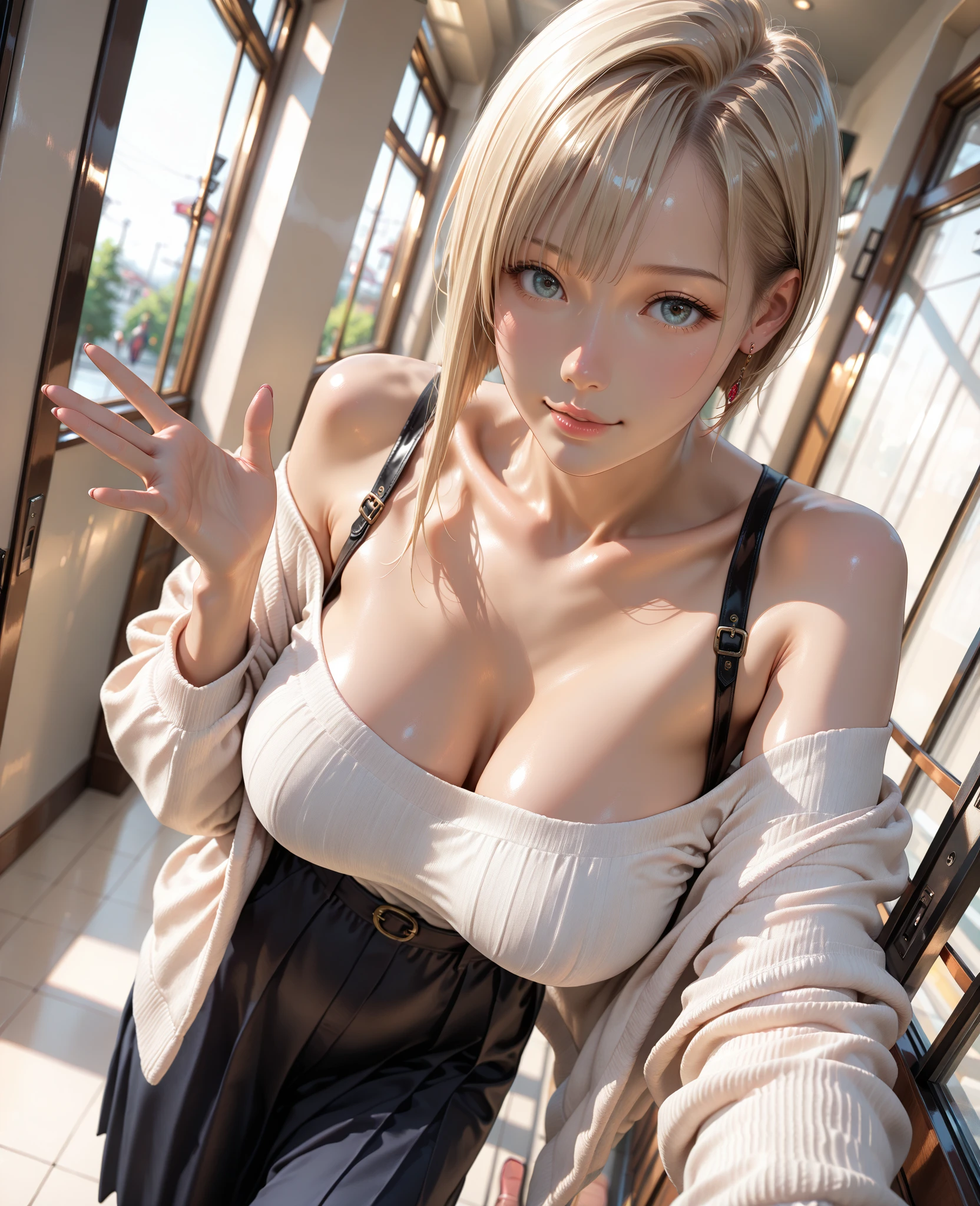 Reality, high resolution, Soft Light,1 Woman,Upper body photo, Solitary, Hip lift, View Viewer, (Delicate face), short hair, lying on the grass, Looking from the bottom up, Show your upper body, secretary, Black skirt, stockings, plump breasts, Not worn, Not worn, Focus on your nipples, White skin, Skin is flawless, soft and shiny